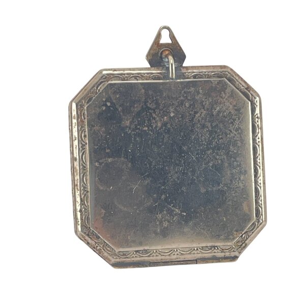 Antique Deco Silver-Plated Double-Sided Square Powder Lipstick Compact Locket - Picture 4 of 11